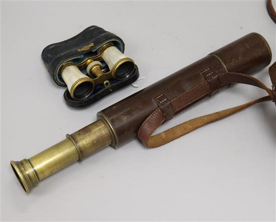 A Broadhurst and Clarkson telescope and a pair of opera glasses